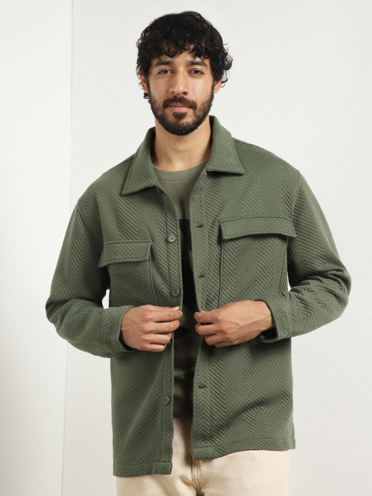 Men Relaxed Spread Collar Textured Shirt