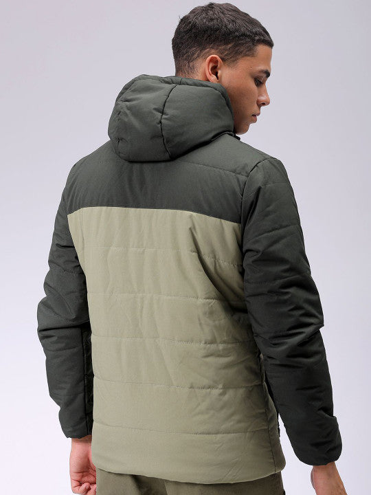Colourblocked Slim Fit Puffer Jacket