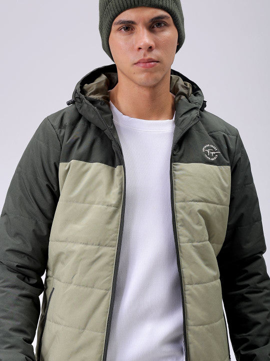 Colourblocked Slim Fit Puffer Jacket