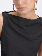 Draped Boat Neck Asymmetric Hem Top