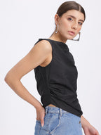 Draped Boat Neck Asymmetric Hem Top