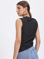 Draped Boat Neck Asymmetric Hem Top