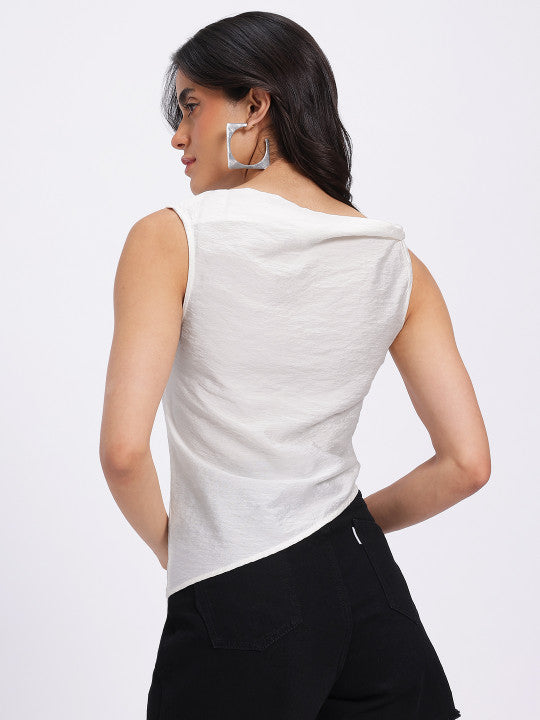 Boat Neck Asymmetric Hem Top