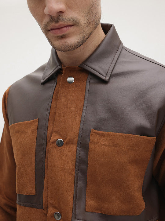 Colourblocked Faux Leather Jacket