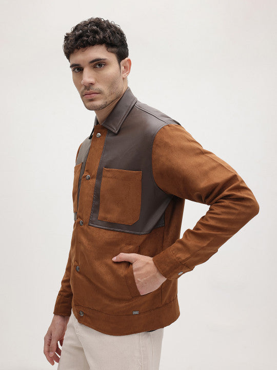 Colourblocked Faux Leather Jacket