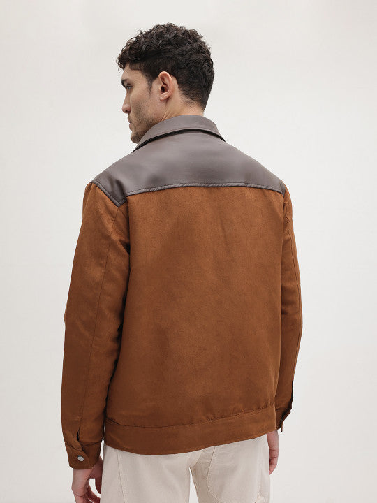 Colourblocked Faux Leather Jacket