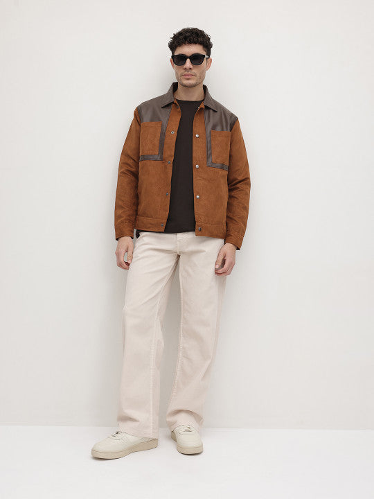 Colourblocked Faux Leather Jacket