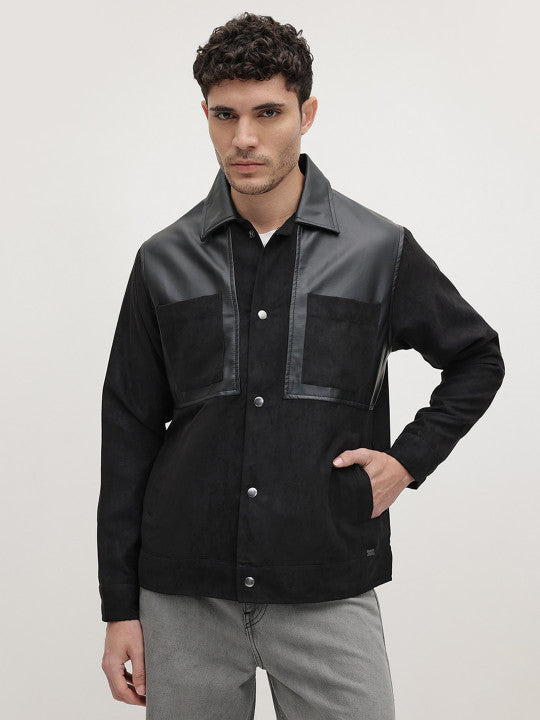 Colourblocked Faux Leather Jacket