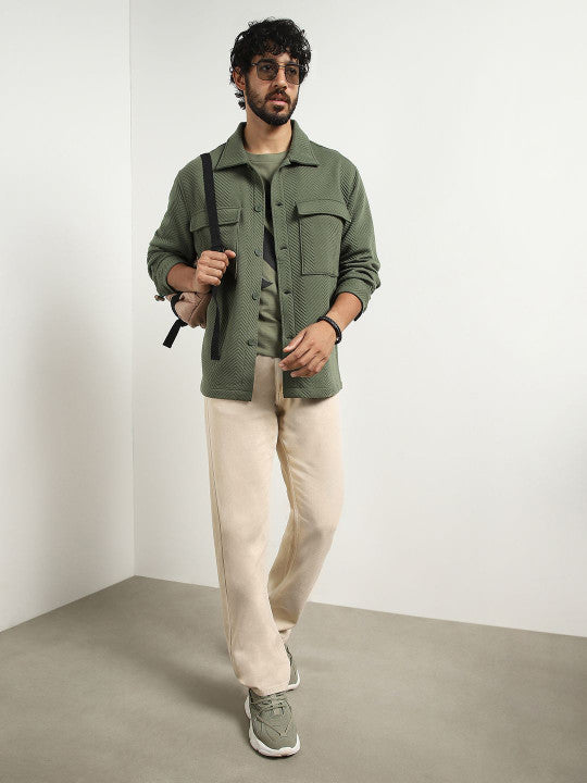 Men Relaxed Spread Collar Textured Shirt