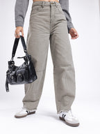 Barrel Fit Panelling Frayed Jeans