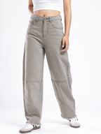 Barrel Fit Panelling Frayed Jeans