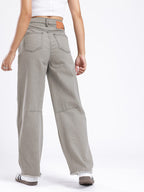 Barrel Fit Panelling Frayed Jeans