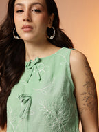 Floral Embroidered Tie-Up Top