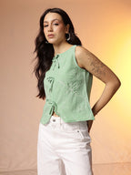 Floral Embroidered Tie-Up Top