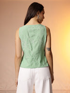 Floral Embroidered Tie-Up Top