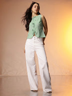 Floral Embroidered Tie-Up Top