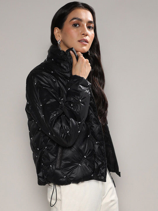 Black Embellished Puffer Jacket