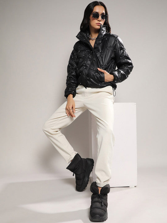 Black Embellished Puffer Jacket