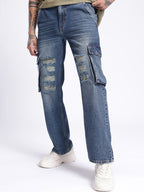 Fit Ripped Heavy Fade Cargo Jeans