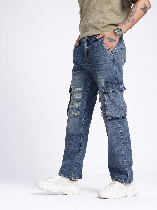 Fit Ripped Heavy Fade Cargo Jeans
