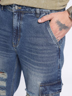 Fit Ripped Heavy Fade Cargo Jeans