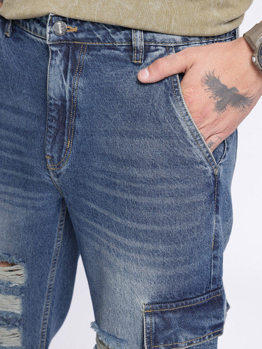 Fit Ripped Heavy Fade Cargo Jeans
