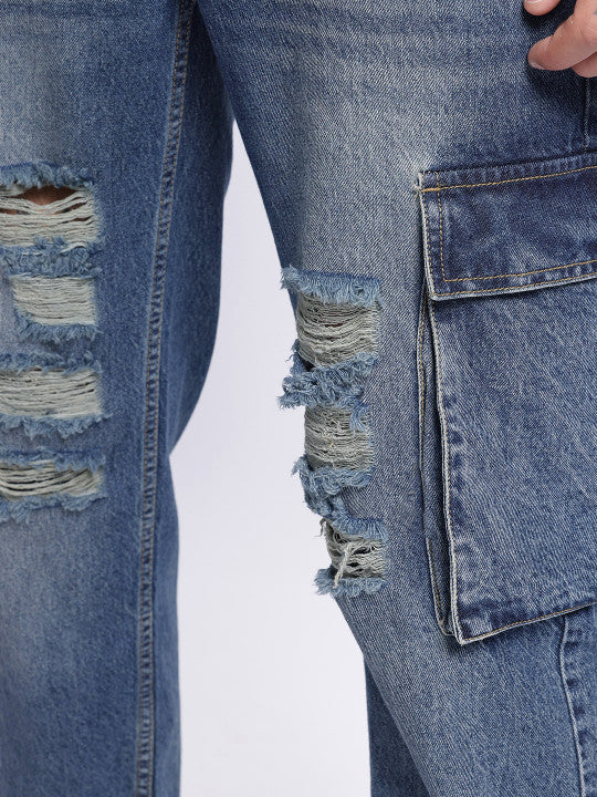 Fit Ripped Heavy Fade Cargo Jeans