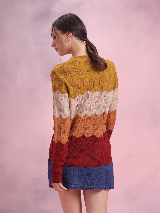 Colourblocked Open Knit Pullover