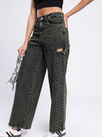 Cut Out Detail Baggy Fit Jeans