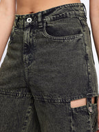 Cut Out Detail Baggy Fit Jeans