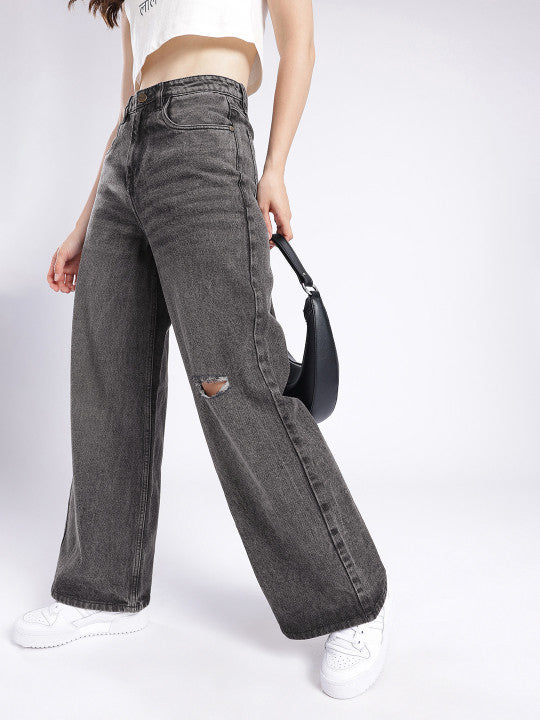 Distressed Wide Leg Light Fade Jeans