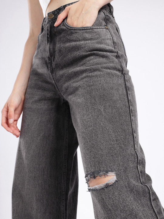 Distressed Wide Leg Light Fade Jeans