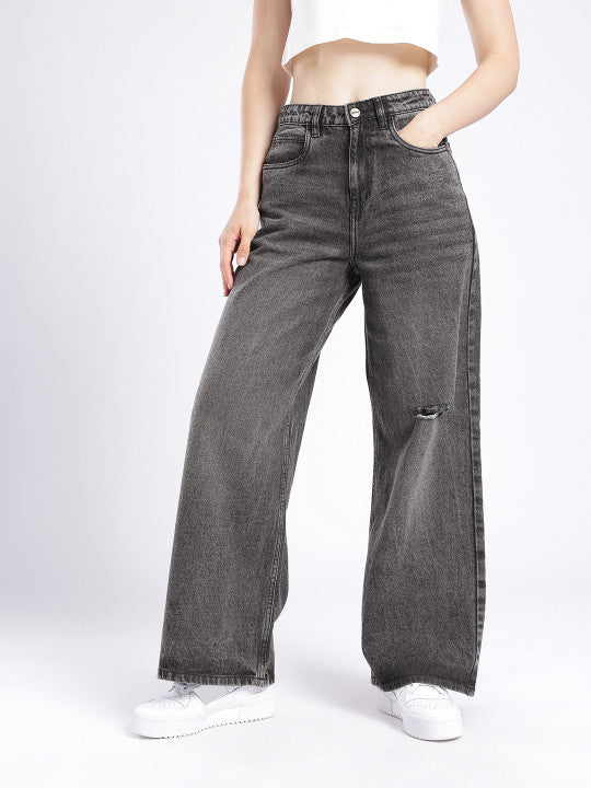 Distressed Wide Leg Light Fade Jeans