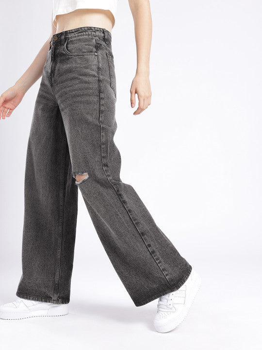 Distressed Wide Leg Light Fade Jeans