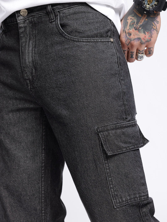 Relaxed Fit Cargo Style Jeans