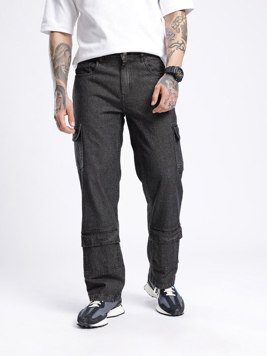 Relaxed Fit Cargo Style Jeans