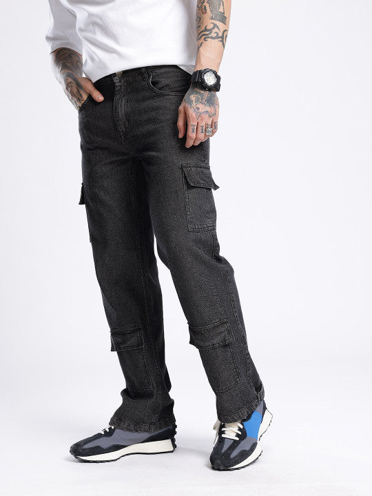 Relaxed Fit Cargo Style Jeans