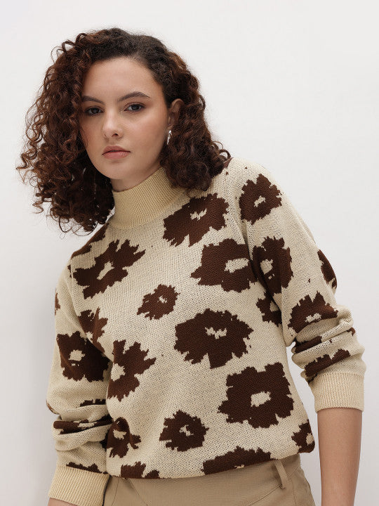 Floral Print High Neck Sweater