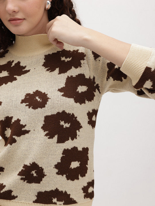 Floral Print High Neck Sweater