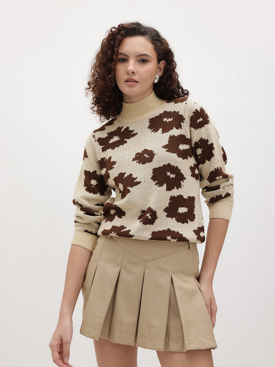 Floral Print High Neck Sweater