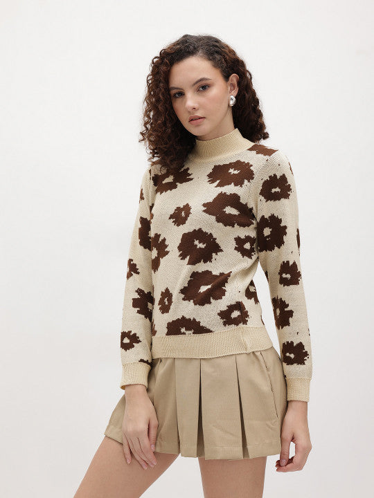 Floral Print High Neck Sweater