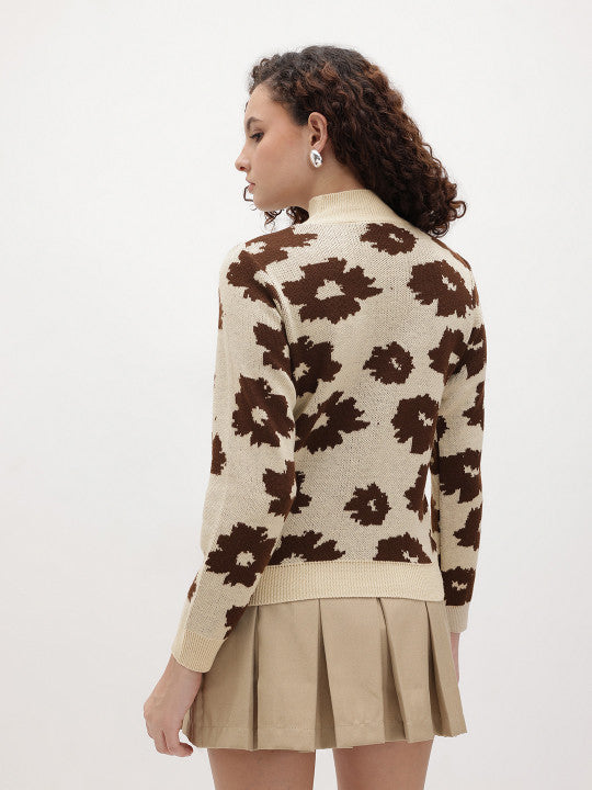 Floral Print High Neck Sweater
