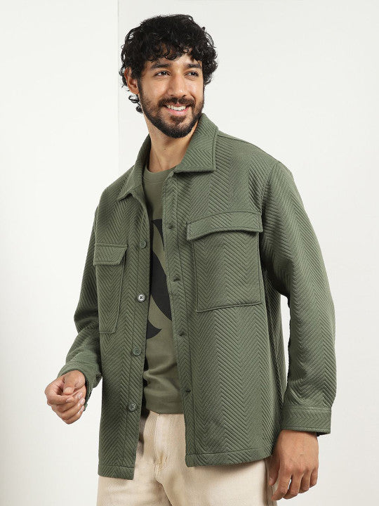Men Relaxed Spread Collar Textured Shirt