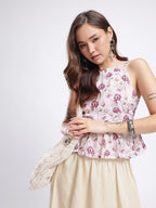 Floral Tie-Up Neck A-Line Top