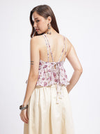 Floral Tie-Up Neck A-Line Top