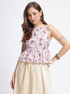 Floral Tie-Up Neck A-Line Top