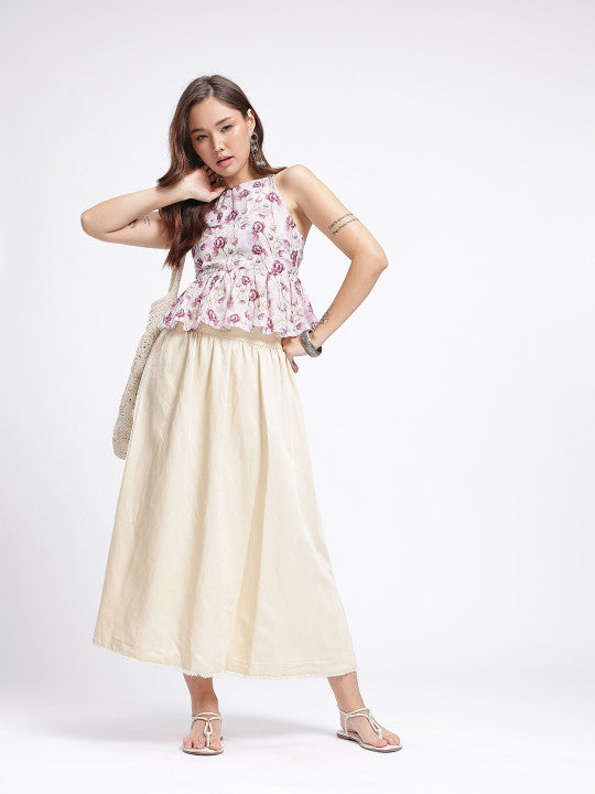 Floral Tie-Up Neck A-Line Top