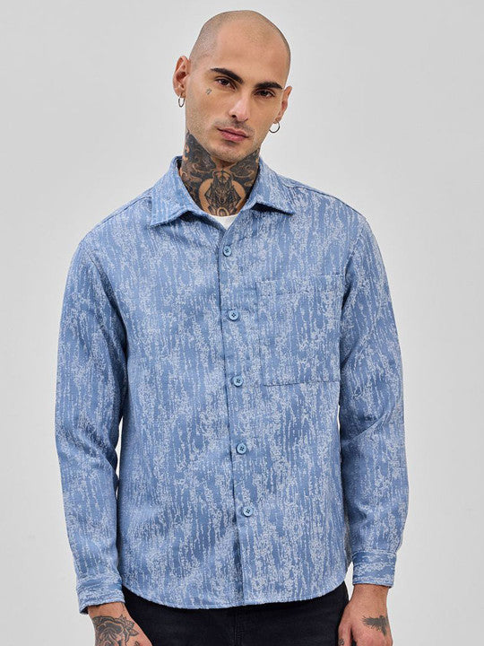 Men Relaxed Fit Spread Collar Textured Shirt