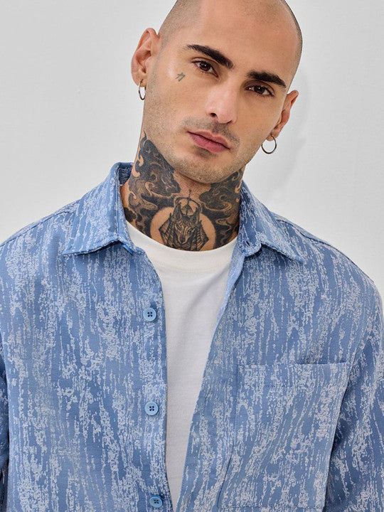 Men Relaxed Fit Spread Collar Textured Shirt