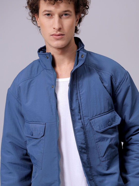 Men Mock Collar Solid Casual Padded Jacket